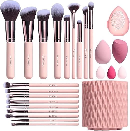 Bs-Mall Makeup Brushes Premium Synthetic Foundation Powder Concealers Eye Shadows 18 Pcs Brush Set With 5 Sponge &Amp; Holder Sponge Case (A-Pink)