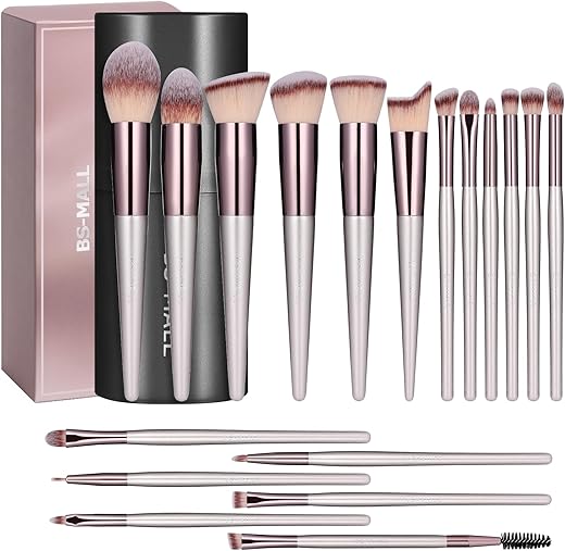 Bs-Mall Makeup Brush Set 18 Pcs Premium Synthetic Foundation Powder Concealers Eye Shadows Blush Makeup Brushes With Black Case