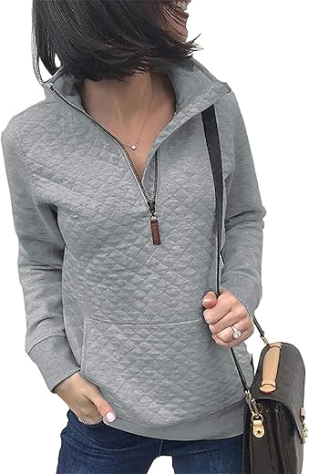 Btfbm Women Fashion Quilted Pattern Lightweight Zipper Long Sleeve Plain Casual Ladies Sweatshirts Pullovers Shirts Tops