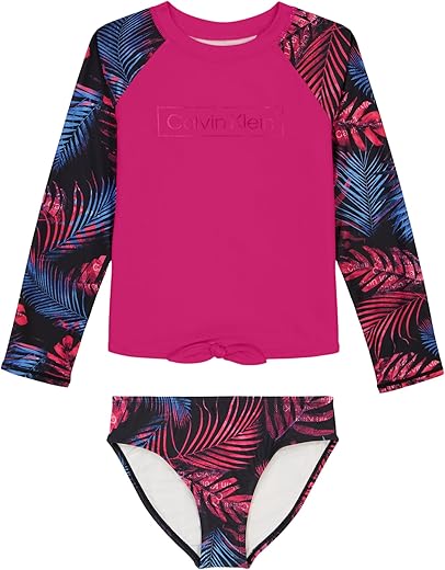 Calvin Klein Girls' Two-Piece Rashguard Swimsuit Set With Upf 50+ Sun Protection