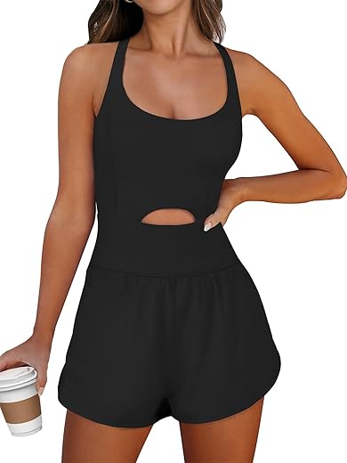 Caracilia Womens Workout Romper Running Short Athletic One Piece Jumpsuits Casual Summer Sets Outfits Exercise Gym Clothes