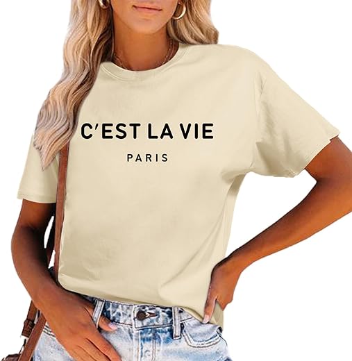 C'Est La Vie T-Shirt Graphic Tees For Women Paris Shirts Oversized Baggy Trendy Summer Short Sleeve Loose Fit Top