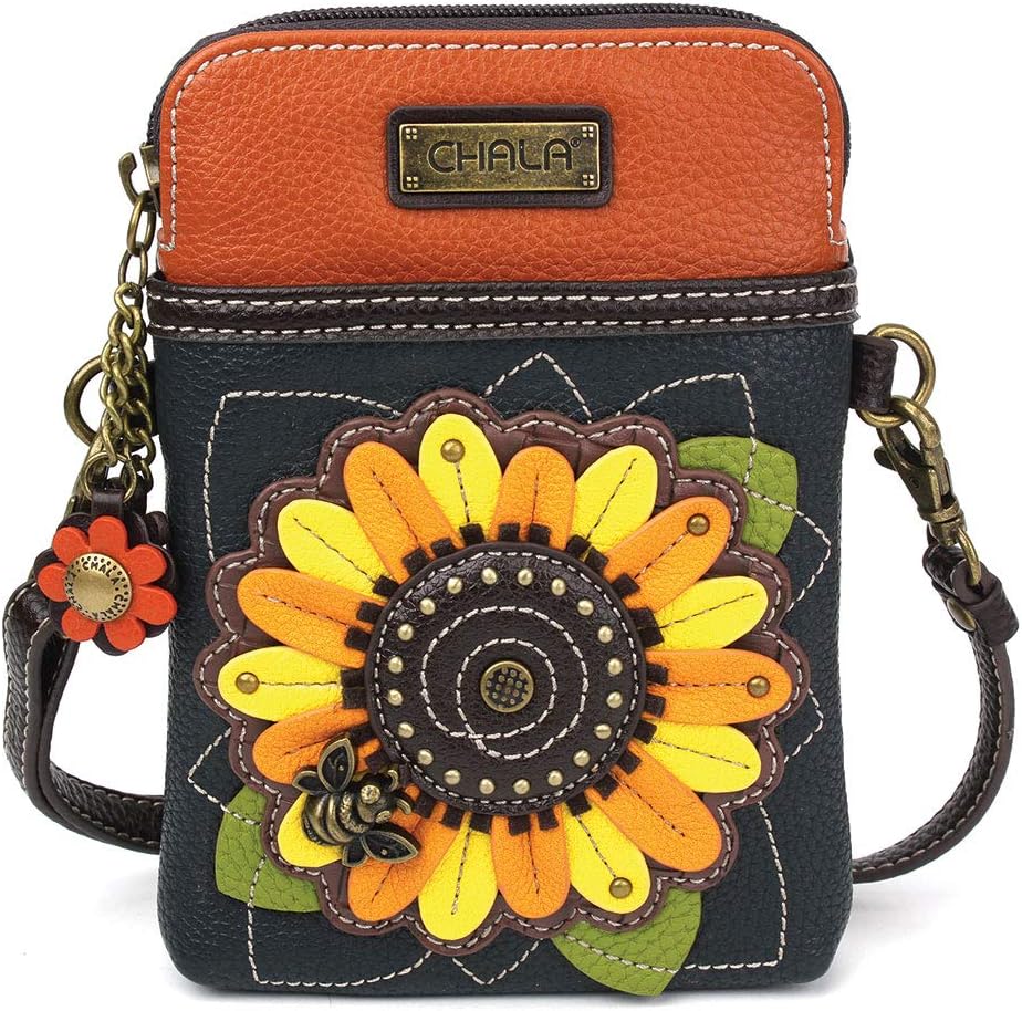 Chala Cell Phone Crossbody Purse-Women Pu Leather/Canvas Multicolor Handbag With Adjustable Strap