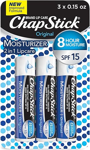 Chapstick Moisturizer Original Lip Balm Tubes, Spf 15 And Skin Protectant - 0.15 Oz, 3 Count (Pack Of 1)