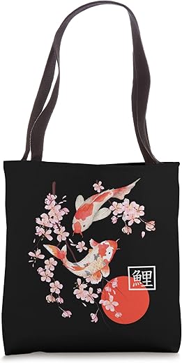 Cherry Blossom Koi Carp Fish Japanese Sakura Graphic Art Tote Bag