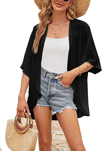 Chunoy Women Floral Chiffon Kimono Cardigan Loose Cover Up Casual Blouse Top