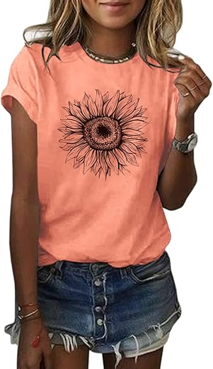 Cicy Bell Women'S T Shirts Short Sleeve Tees Sunflower Graphic Loose Summer Tops