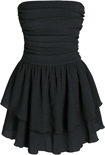 Cider Women'S Summer Cocktail Dress - Tube Ruched Ruffle Mini Dress