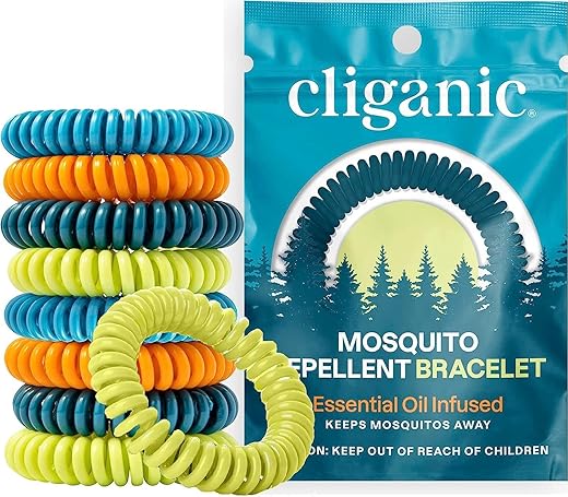 Cliganic 10 Pack Mosquito Repellent Bracelets, Deet-Free Bands, Individually Wrapped (Packaging May Vary)