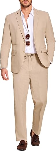 Coofandy Men'S 2 Piece Linen Suits Set Regular Fit Casual Lightweight Blazer Jacket And Pants