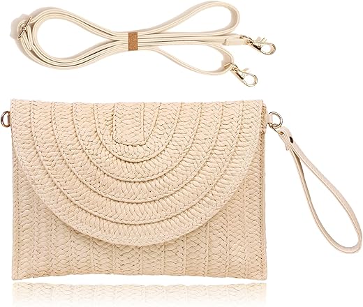 Cookooky Straw Clutch Handbag Summer Beach Straw Purse For Women Woven Envelope Bag