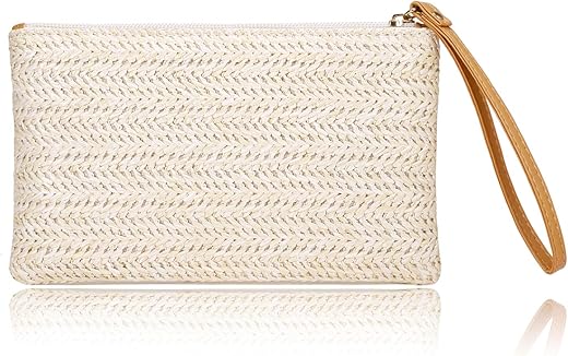 Cookooky Womens Straw Clutch Bag Bohemian Summer Beach Straw Purse Zipper Wristlet Wallets For Women