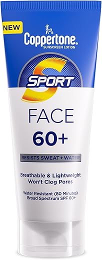 Coppertone Sport Face Sunscreen Lotion Spf 60+, Water Resistant Sunscreen, Broad Spectrum Spf 60+ Sunscreen, 2.5 Fl Oz Tube