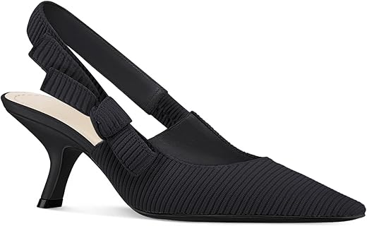 Coutgo Womens Slingback Kitten Heels Closed Pointed Toe Bowknot Knitted Slip On Work Pumps Dress Shoes