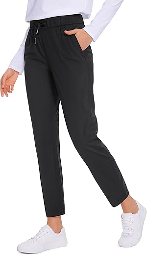 Crz Yoga Womens 4-Way Stretch Ankle Golf Pants - 7/8 Dress Work Pants Pockets Athletic Travel Casual Lounge Workout