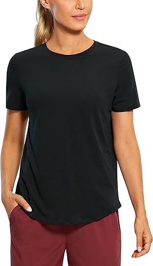 Crz Yoga Women'S Pima Cotton Short Sleeve Workout Shirt Yoga T-Shirt Athletic Tee Top