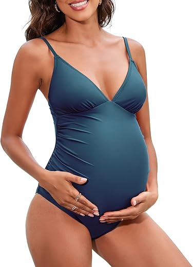 Cupshe Maternity Swimsuit For Women One Piece Swimsuits Pregnancy Swimwear Spaghetti Straps Ruched Adjustable