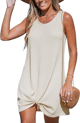 Cupshe Women'S Sleeveless Swimsuit Coverup Waffle Knit Swimwear Beach Cover Ups Twisted Mini Dress