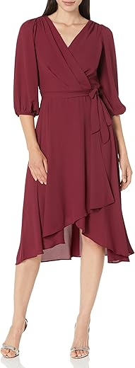 Dkny Women'S Balloon Half Sleeve Faux Wrap Midi Dress