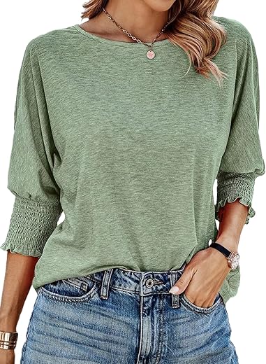 Dokotoo Women'S 2024 Fashion Tops 3/4 Sleeve T-Shirts Cute Crewneck Basic Business Tees Blouses