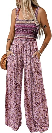 Dokotoo Women'S Casual Loose Overalls Jumpsuits One Piece Sleeveless Printed Wide Leg Long Pant Rompers With Pockets