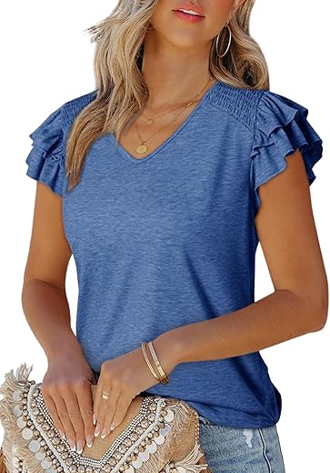 Dokotoo Women'S Casual Ruffle Short Sleeve Tops Cute Solid Color Knit Ribbed T Shirts Blouses