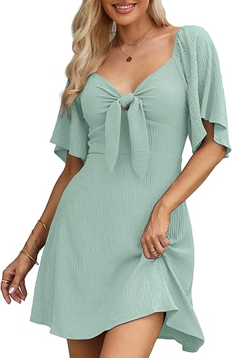 Dokotoo Womens Dresses 2024 Spring Summer Deep V Neck Elegant Bow Tie Mini Dress S-Xl