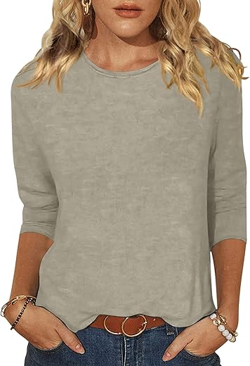 Eadinve Women'S Casual 3/4 Sleeve T-Shirts Round Neck Cute Tunic Tops Basic Tees Blouses Loose Fit Pullover