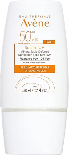 Eau Thermale Avène Solaire Uv Mineral Multi-Defense Sunscreen Fluid Spf 50+ - Non-Whitening - Antioxidant &Amp; Blue Light Protection - 1.7 Fl. Oz.