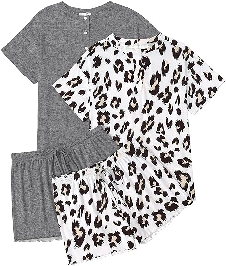 Ekouaer 2 Pack Womens Pajama Sets Short Sleeve Top With Shorts Soft Comfy Loungewear Sleepwear S-Xxl