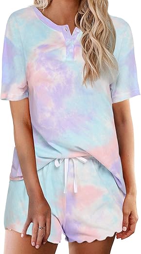 Ekouaer Tie Dye Pajamas Set Womens Loungewear Sleepwear 2 Piece Pj Sets