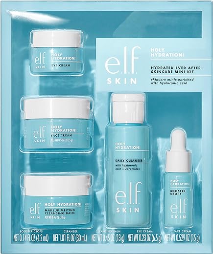 E.l.f. Skin Hydrated Ever After Skincare Mini Kit, Cleanser, Makeup Remover, Moisturiser &Amp; Eye Cream For Hydrating Skin, Airplane-Friendly Sizes