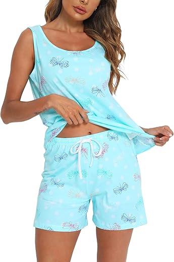 Enjoynight Womens Pajamas Set Cute Sleeveless Print Tank And Shorts Pj Set Summer Sleepwear