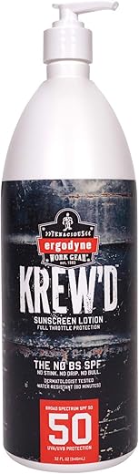 Ergodyne Krew’d 6355 Sunscreen Lotion, Broad Spectrum Spf 50, Water Resistant, 32 Oz, White