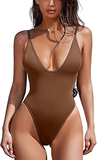 Esonlar Women'S Sexy Plunging V Neck Bathing Suit Open Back One Piece Swimsuits