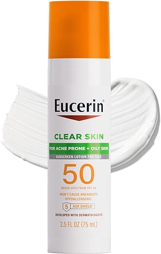 Eucerin Sun Clear Skin (Oil Control) Spf 50 Face Sunscreen Lotion, Hypoallergenic, Fragrance Free Sunscreen Spf 50 With Oil-Absorbing Minerals, 2.5 Fl Oz Bottle