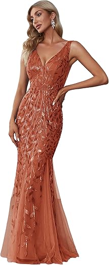 Ever-Pretty Women'S Formal Dress Sequin Double V-Neck Sleeveless Mermaid Long Evening Dress 07886