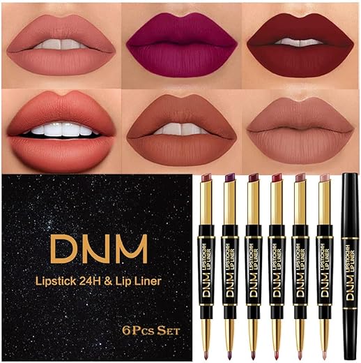 Evpct 6Pcs Lip Liner And Lipstick Combo Set, Dnm 2-In-1 Waterproof Lipstick And 24H Lip Liner Set For Women, Antique Rose Chestnut Nude Dark Brown Matte Lipstick Pen With Lip Liner Set Long Lasting 24