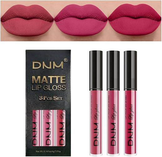 Evpct Dnm 3Pcs Mauve Pink Berry Pink Rose Red Matte Liquid Lipstick Sets For Women 24-Hour Matte+Lipstick Matte Lipstick Lip Stain Gloss Long Lasting 24 Smudge Waterproof