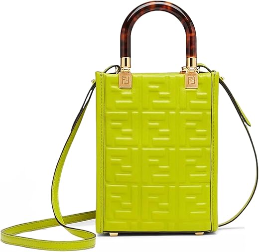 Fendi Ff Mini Bag Sunshine Shopper Tote Crossbody Bag Calf Leather Green 8Bs051