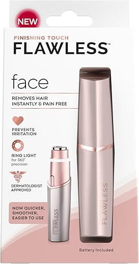 Finishing Touch Flawless Facial Hair Remover For Women, Rose Gold Electric Face Razor With Led Light, Recyclable Packaging