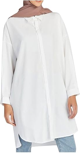 Firzero Women'S Muslim Shirts Plus Size Long Sleeve Blouses Summer Lapel Loose Button Down Shirts Dubai Islamic Tops