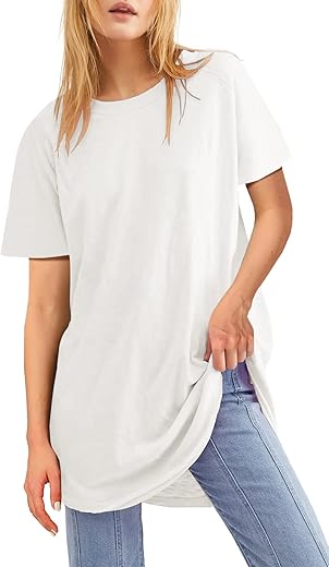 Fisoew Womens Oversized T Shirts Short Sleeve Tunic Tops Crew Neck T-Shirts Summer Casual Loose Fit Basic Tee