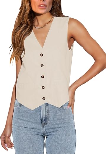 Floral Find Womens Casual Button Down Sleeveless Vest Fully Lined V Neck Business Jacket Waistcoat With Pocket