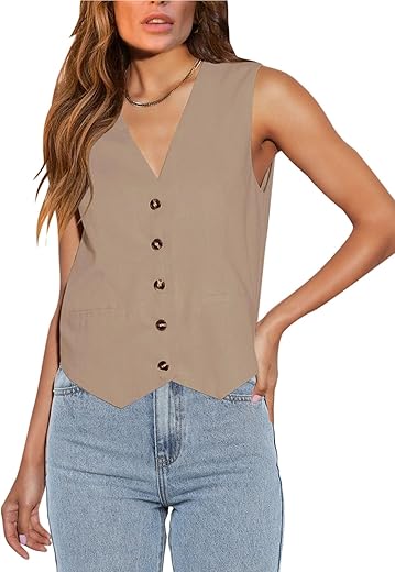 Floral Find Womens Casual Button Down Sleeveless Vest Fully Lined V Neck Business Jacket Waistcoat With Pocket