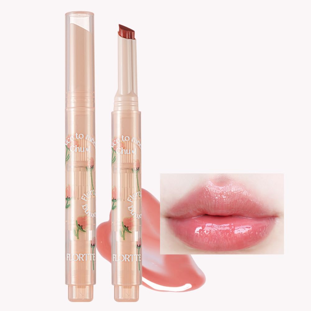 Flortte Jelly Lipstick, Florette Chinese Makeup, Nice To Meet Chu First Kiss Heart Shaped Lipstick Lip Pen, Watery Mirror Clear Nourishing Lip Jelly Makeup, Non-Sticky Plumping Lips (03#)