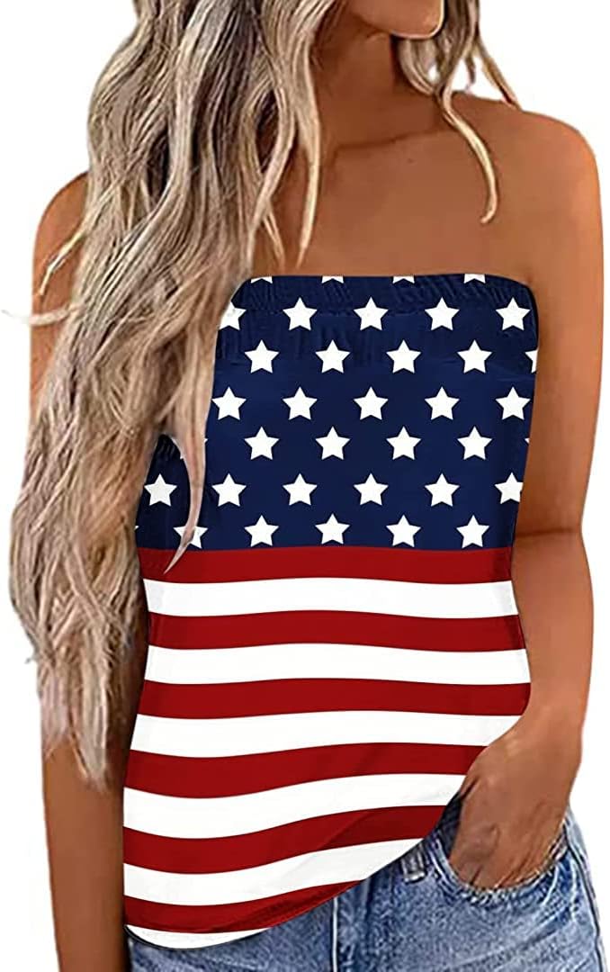 Fronage Womens Tube Tops Strapless Striped Tanks Backless Sexy Casual Bandeau Sleeveless Shirts