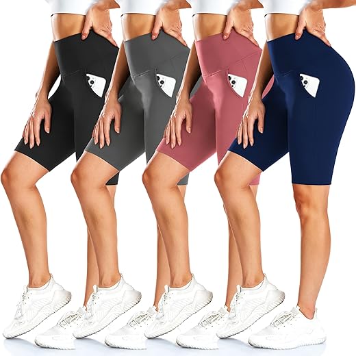 Fullsoft 4 Pack Biker Shorts For Women With Pockets – 8&Quot; High Waisted Tummy Control Workout Yoga Running Shorts