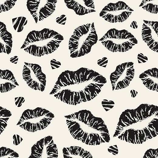 Funky Black Lips Hearts Wallpaper Peel And Stick For Bedroom Bathroom Wallpaper 17.5×120 Inch Self Adhesive Removable Modern Vinyl Contact Paper For Teen Girls Room Laundry Room Wall Decor