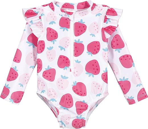 Gerber Baby-Girls Toddler Long Sleeve One Piece Rashguard Swimsuit